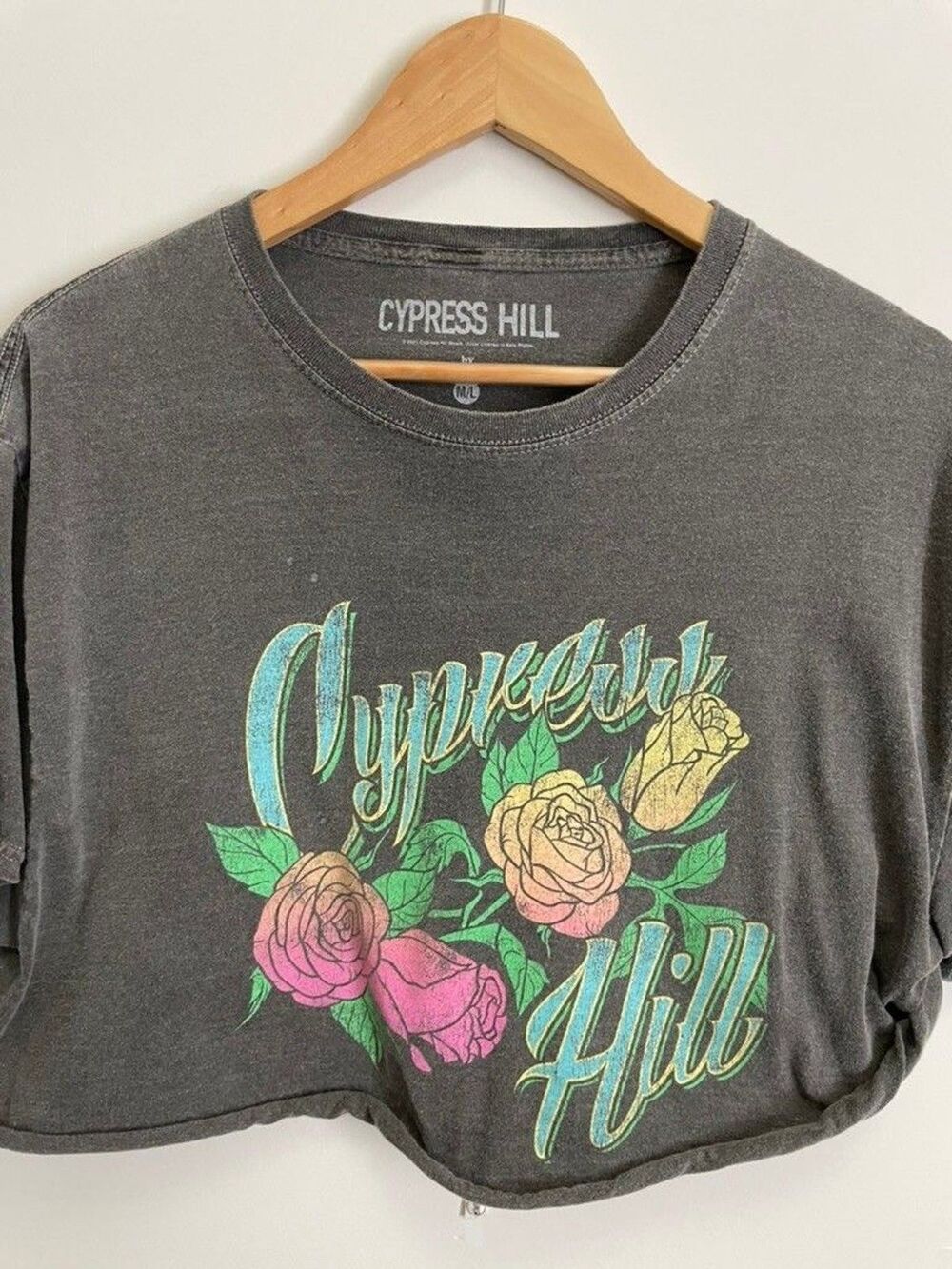 Cypress Hill Crop Top Distressed Gray Shirt Sz M/L womens